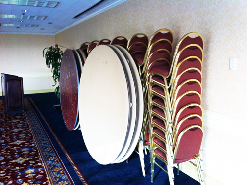 Chairs and tables stack